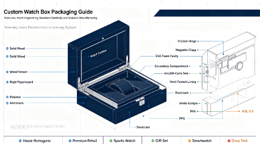Maßgeschneiderte Uhrenbox-Verpackung: Materialien, Einsätze und luxuriöse Oberflächen
